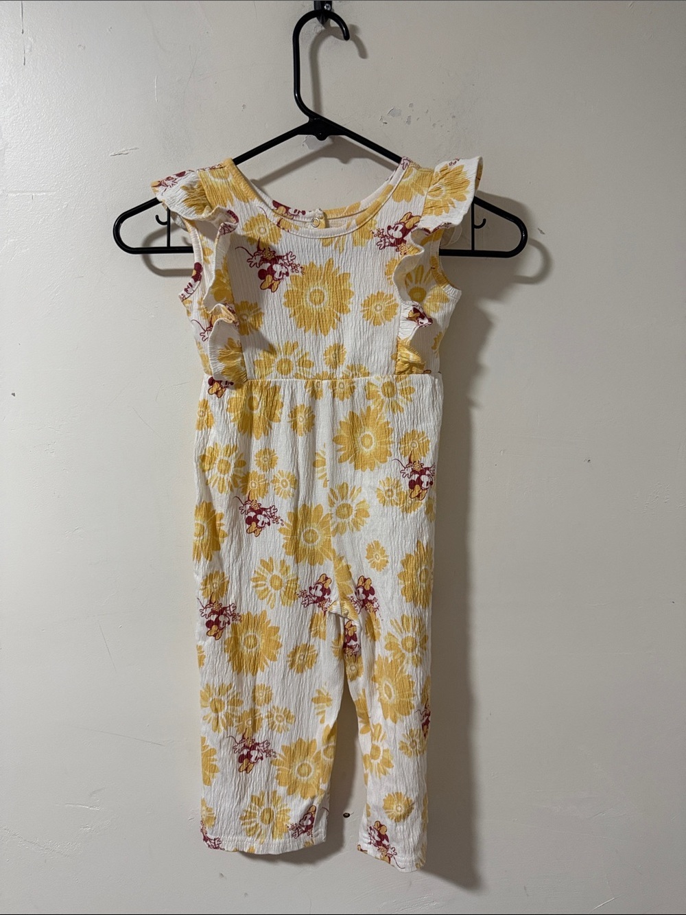Disney White & Yellow Sunflower Romper with Ruffle Sleeves